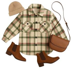 Wild Fable Pink Green Plaid Oversized Shacket Women’s Jacket Soft Button Front